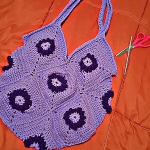 Lavender Floral Crochet Tote Bag